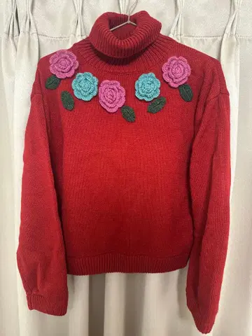 merry jenny 꽃 자수 니트 스웨터 F 사이즈 빨간색