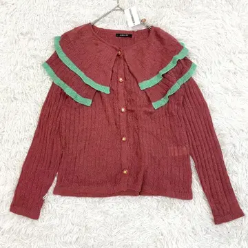 아즈노우아즈 핑키 니트 가디건 프릴 라운드넥 리브