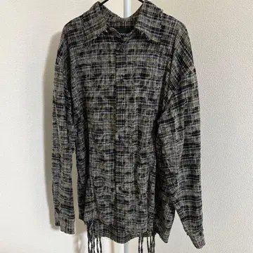 grancy 셔링 디자인 블리치 체크 셔츠 L 블랙