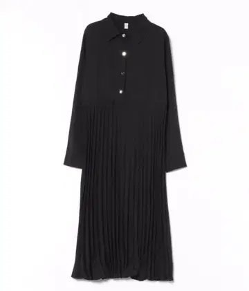 블랙 셔츠 원피스 긴팔 플리츠