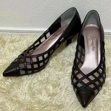 [ 새상품급 ] 긴자 카네마츠 펌프스 스틸레토 가죽 레이스 블랙