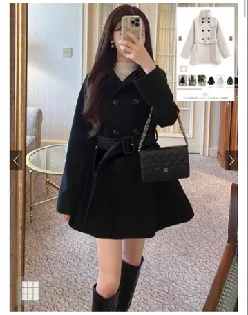 벨트 포함 스탠드 칼라 미들 기장 코트[ze836] 블랙