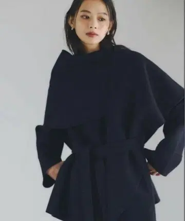 리버 울 미들 머플러 코트 네이비