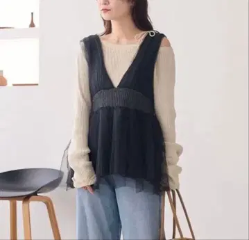 Kastane 카스타네 튤 도킹 튜닉 블랙