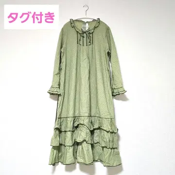 핑크하우스 도트 로터리 프린트 원피스 그린 롱 원피스