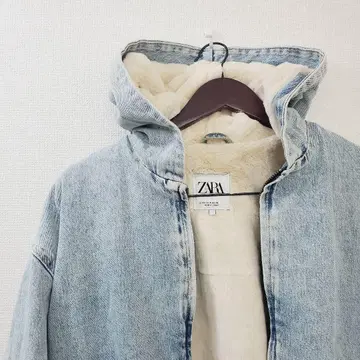 ZARA 데님 후드티 데님 자켓 크롭 기장 케미컬 워시