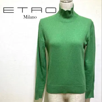 ETRO 캐시미어 100% 그린 긴팔 니트 하이넥 이탈리아제