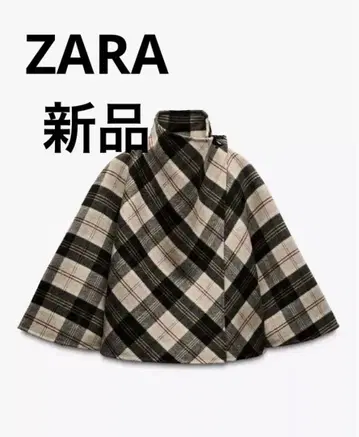 [ 미사용 새상품 ] ZARA 울 혼방 체크 무늬 케이프