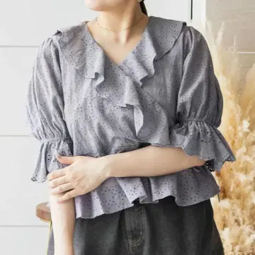 CLETTE 아이렛 레이스 카슈쿨 블라우스 371 블루 라벤더 4L