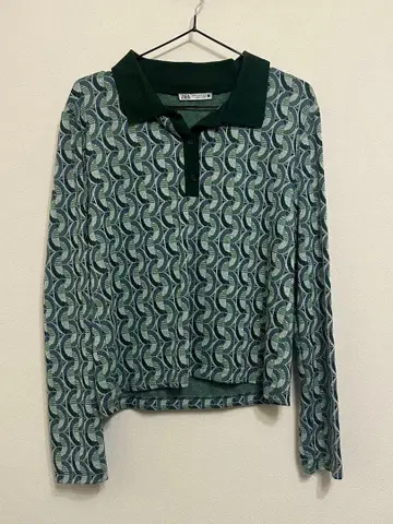 기하학 패턴 긴팔 피케 셔츠