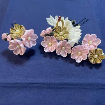 츠마미자이쿠 머리 장식 결혼식 혼례 신부 성인식 졸업식 학 시치고산 핑크