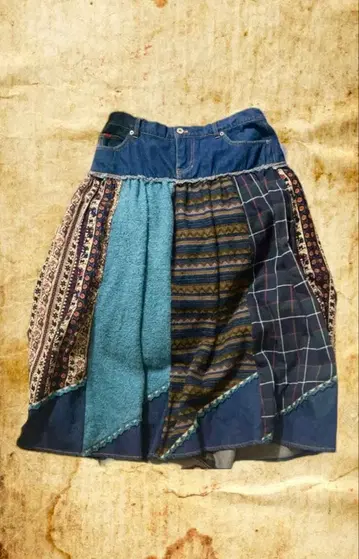 00s 모리걸 롱 스커트 히피 보헤미안 데님 페어 구제 의류