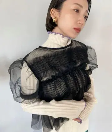 SANSeLF 산세르프 시스루 퍼프 슬리브 상의 블랙