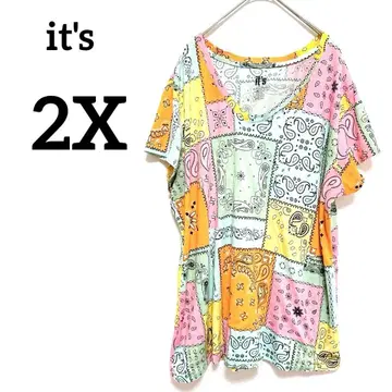한 점 it's 반다나 패턴 반팔 T셔츠 [ 2XL ] 빅 사이즈 빈티지