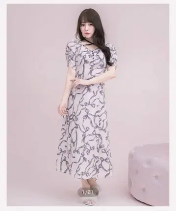 pium 리본 무늬 롱 원피스