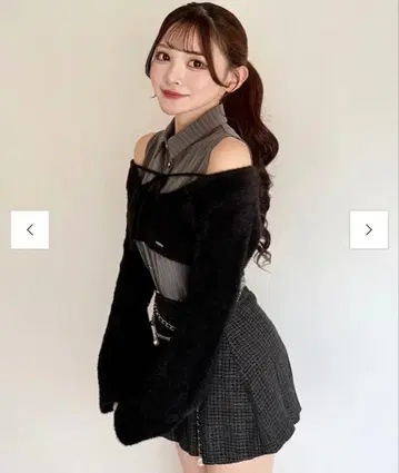 셔츠 레이어드 샤기 니트 그레이 스트라이프