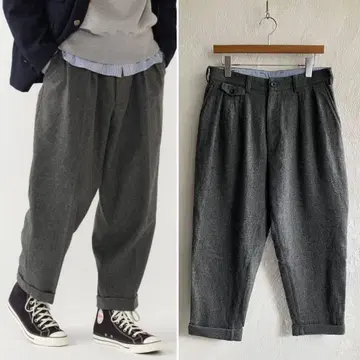 새상품급 BEAMS PLUS 2 플리츠 플란넬 트라우저 그레이