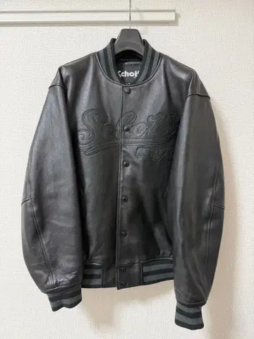 Schott 블랙 가죽 바시티 자켓