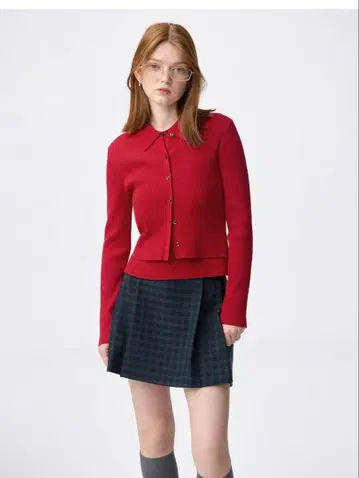 GU 2 피스 리브 니트 피케 셔츠 (슬리브리스 포함)