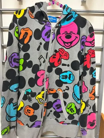 디즈니 미키 후드티 풀 집업 올 패턴 그레이