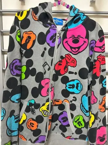 디즈니 미키 후드티 풀 집업 올 패턴 그레이