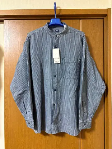 UNIQLO 밴드 카라 스트라이프 셔츠 히코리