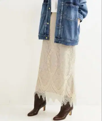 IENA 이에나 레이스 자수 패널 레이스 롱 스커트