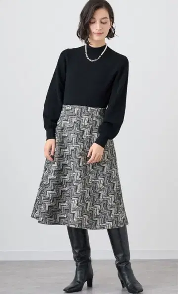 ANAYI 헤링본 자카드 도킹 원피스