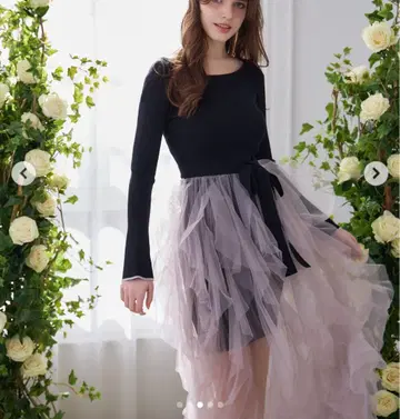 Riu Tulle raffle docking 니트 드레스 네이비