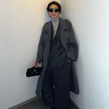 유어스 벨트 포함 울 캐시미어 체스터 코트 블랙