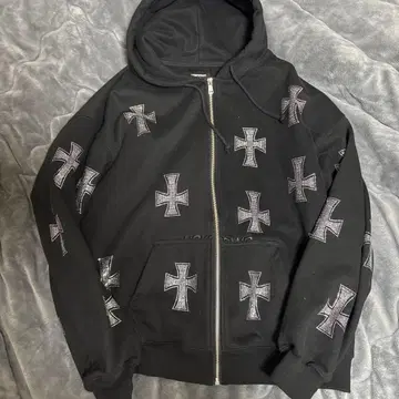 unknown 블랙 크로스 자수 후드티 XL