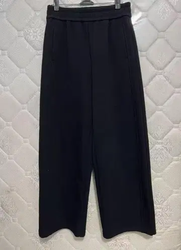 블랙 와이드 팬츠 허리밴딩 사이드 포켓