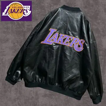 레이커스 빅 로고 자수 로고 인조 가죽 바시티 자켓 블루종