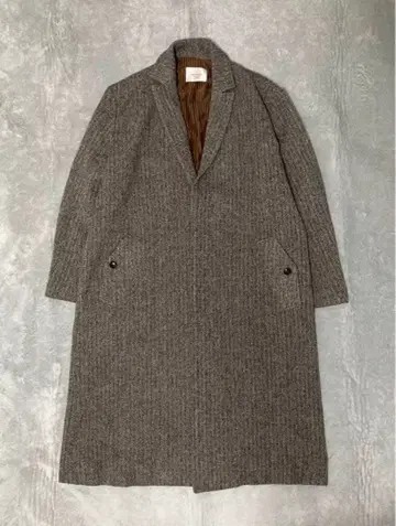 Unpeu Femme 앰프 팜 헤링본 롱 체스터 코트