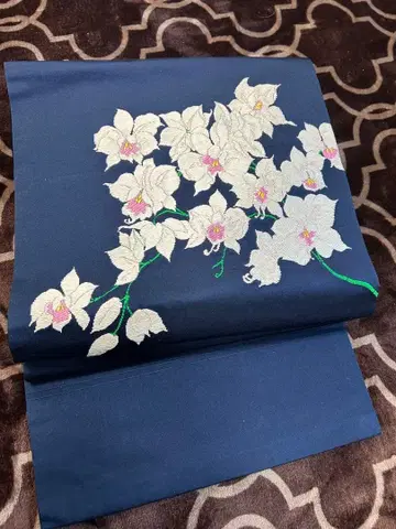 나고야 오비 팔레놉시스 자수 청순한 일품 네이비