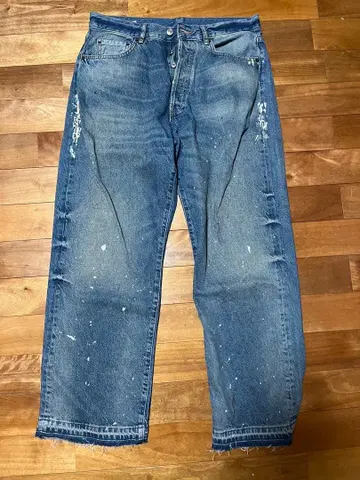 페인트 가공 블루 데님 팬츠 ZARA