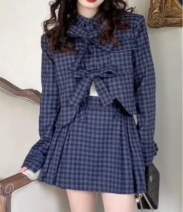 한국 패션 셋업 체크 테일러드