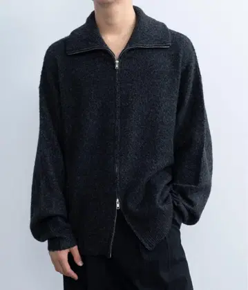 SINSS 루즈 실루엣 지퍼 니트 차콜 S 사이즈