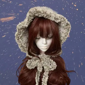 퍼 달린 발라클라바 (부드러운 브라운) 니트 핸드메이드 갸루