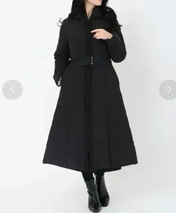 스트로베리 필드 리본 벨트 미 실루엣 다운 코트 블랙