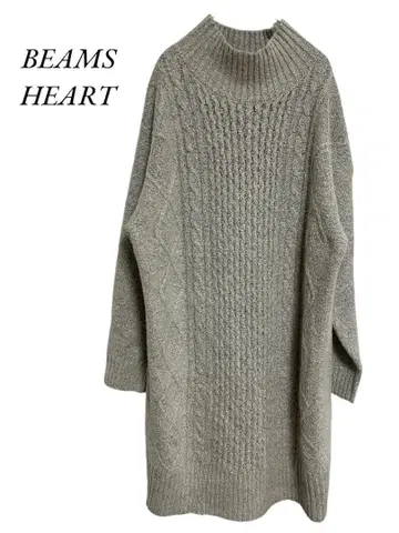 BEAMS HEART [새상품급] 케이블 니트 터틀넥 원피스 그레이