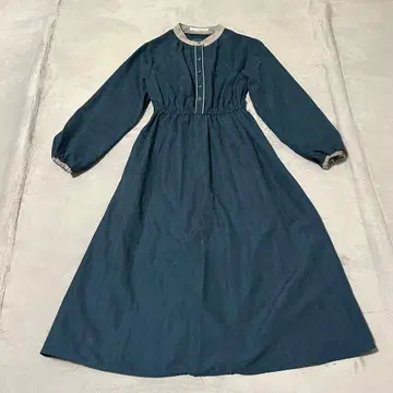 레트로풍 다크 블루 롱 원피스