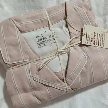 무인양품 이중 거즈 긴팔 파자마 여성용 핑크 스트라이프 M 사이즈