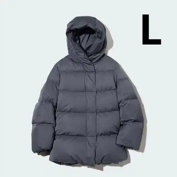 유니클로 파우더 다운 숏코트 그레이 (네이비 계열) 여성용