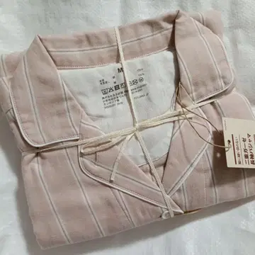 무인양품 이중 거즈 긴팔 파자마 여성용 핑크 스트라이프 M 사이즈