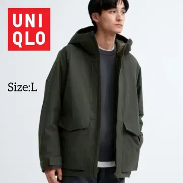 유니클로/하이브리드 다운 후드티/3D 컷/다크 그린/Size:L