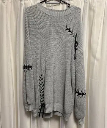 Darich 레이스업 니트 튜닉 그레이 오버 사이즈