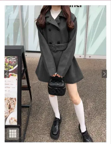 벨트 새상품 스탠드 카라 미들 기장 코트[2e836]