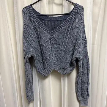 GYDA 2WAY 메쉬 슬리브 블리치 니트 네이비