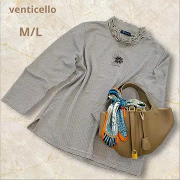 벤티첼로 티셔츠 긴팔 보더 자수 터틀넥